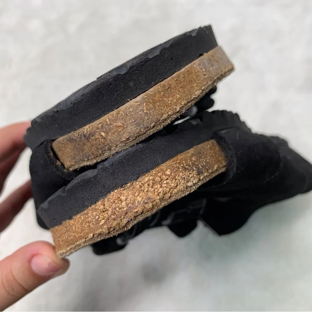 Birki's by Birkenstock Women's Black Suede Leather Three Straps Sandals Size L10